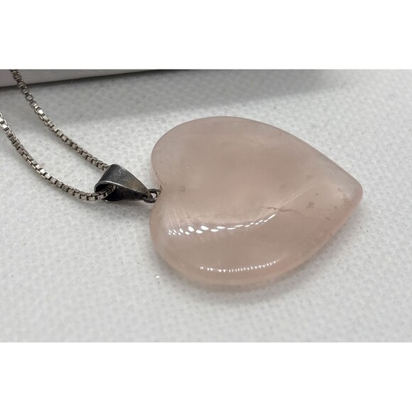 Vintage Rose Quartz Heart Pendant 20'' Chain Necklace Sterling 925 Silver 9.7g - Picture 5 of 9